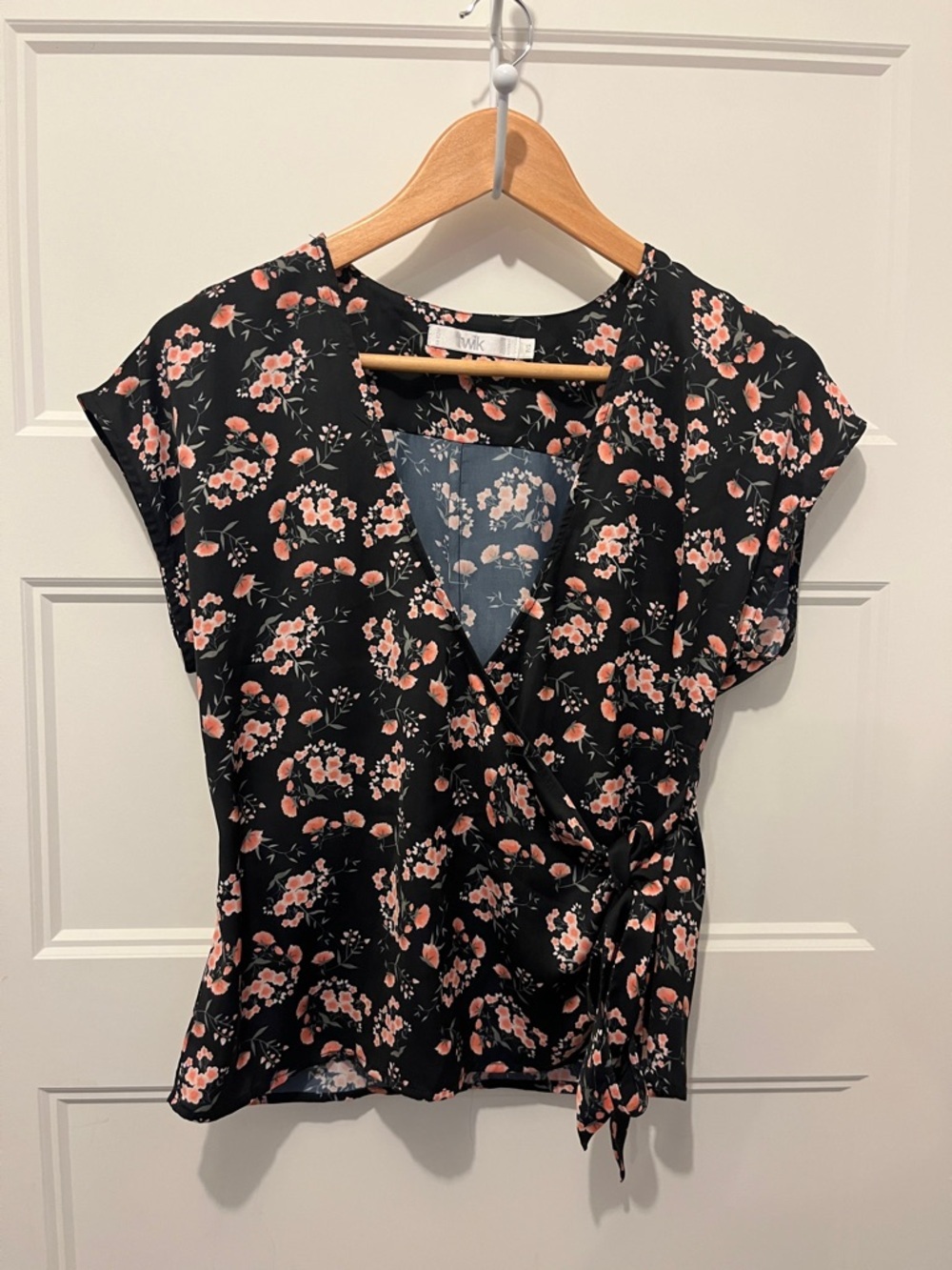 Twik Black Wrap Floral Top with Pink Blossoms - Picture 2 of 5